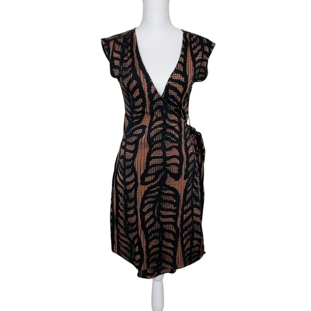 Tory Burch Ivette Kongo Leaf Print Silk Dress in Black Brown Size XSmall - Picture 5 of 11